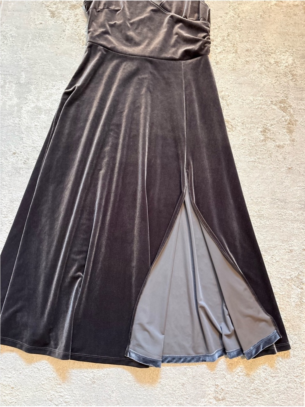 Lbisse Charcoal Grey Velvet Wrap Style Full Length A-line Maxi Dress Size Xlarge - Picture 8 of 12